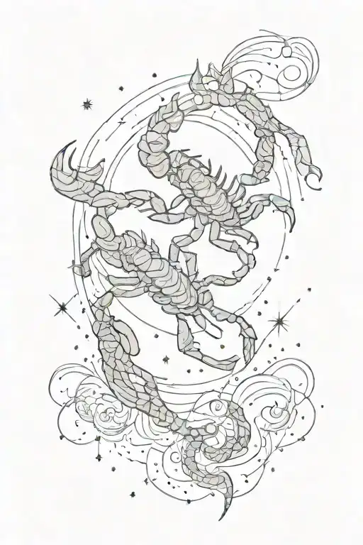 scorpion star constellation over Lucifer and Icarus are falling from the sky tattoo design idea