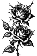 two roses intertwined with thorns piercing the skin tattoo design idea
