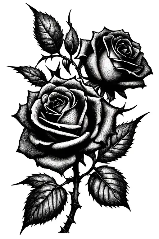 two roses intertwined with thorns piercing the skin tattoo design idea