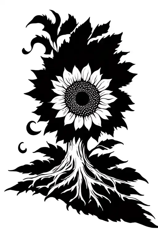 sunflower dieing tree with wicca tattoo design idea