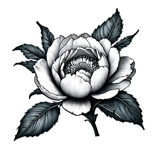 peony with mandala drawing on the flower tattoo design idea