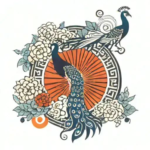 peacock and sun rays tattoo design idea