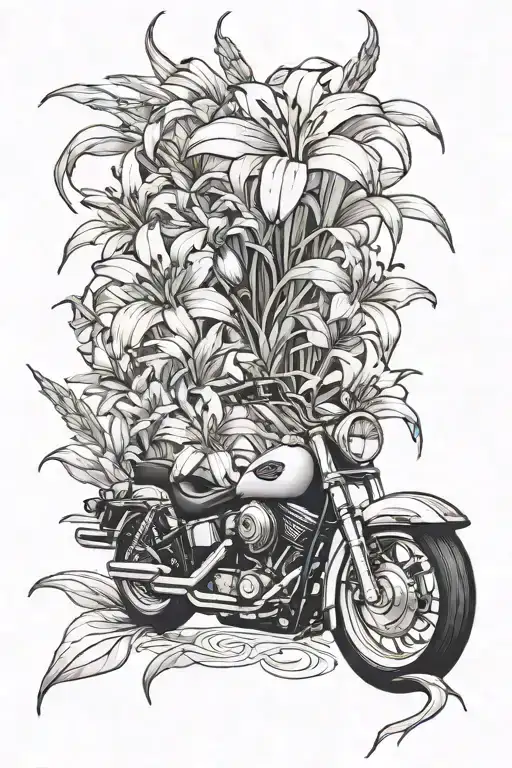 Harley Davidson motorcycle death tattoo with red spider lilies tattoo design idea