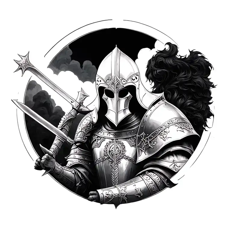  black and grey dark medieval knights and detailed church tattoo design idea