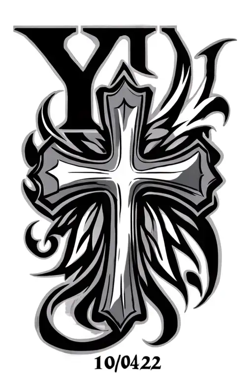 "Yumy 10/04/22" islander tribal with Christian cross tattoo design idea