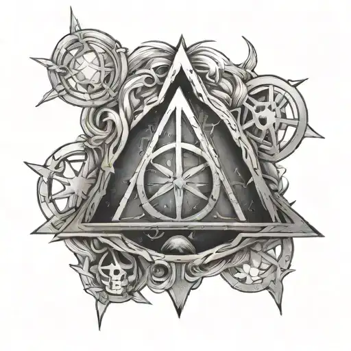 deathly hallows, stars wars, lord of the rings tattoo design idea