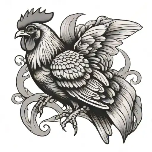 chicken eating worm tattoo design idea