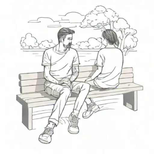 a couple sitting on a bench in a park tattoo design idea