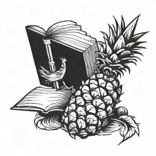 book and pineapple as one piece tattoo design idea