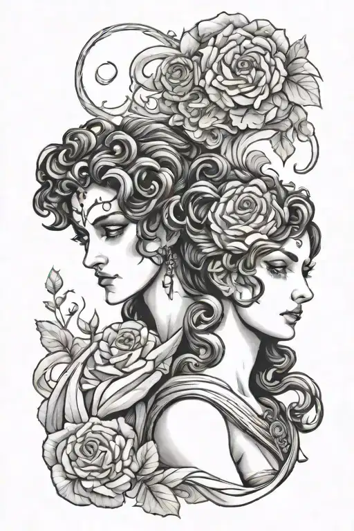 hades and persephone holding each other  tattoo design idea