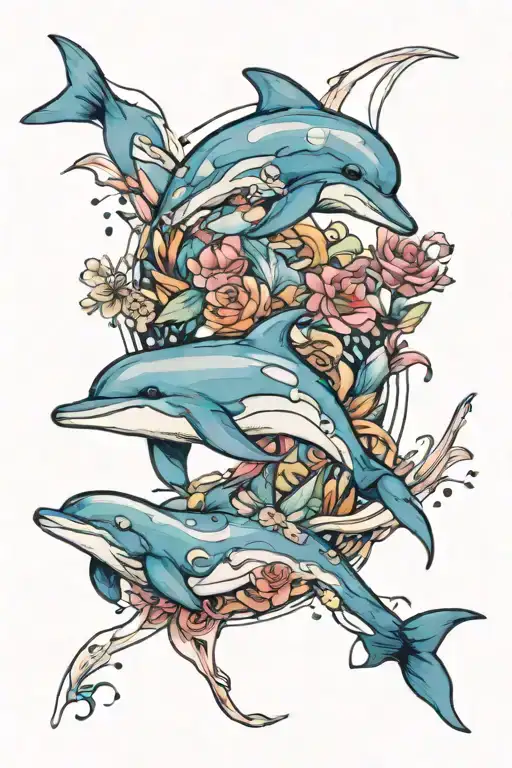dolphin LINE PRINT WITH WATERCOLOUR   tattoo design idea