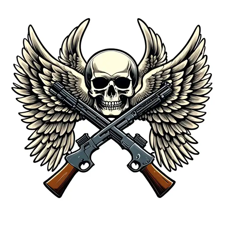 us army Airborne wings with skull and crossed rifles tattoo design idea