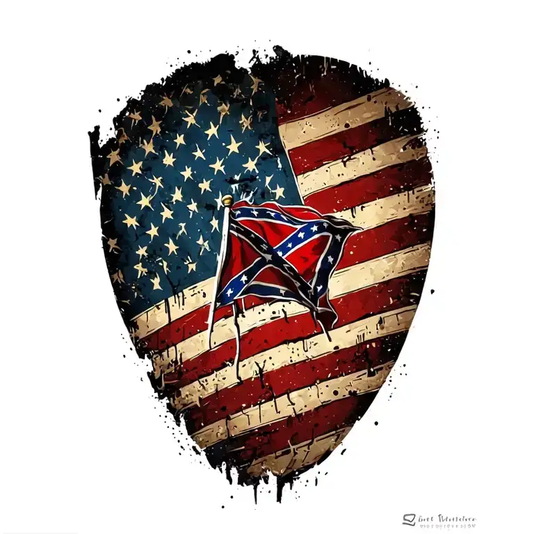 distressed american flag with small confederate square flag in center tattoo design idea