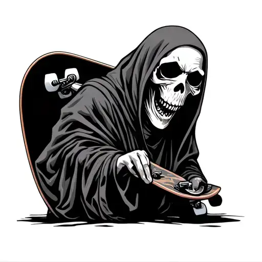 grim reaper holding skateboard deck tattoo design idea