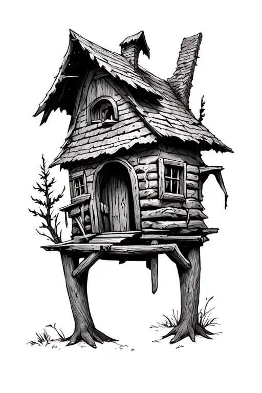 Baba Yaga's house, dacha, legs tattoo design idea