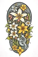 snowdrops, rose, marigold, daffodil, octopus tenticals tattoo design idea