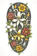 snowdrops, rose, marigold, daffodil, octopus tenticals tattoo design idea