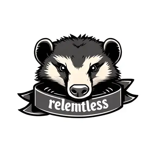 honey badger face, old school style, with a band around it that says "relentless" tattoo design idea
