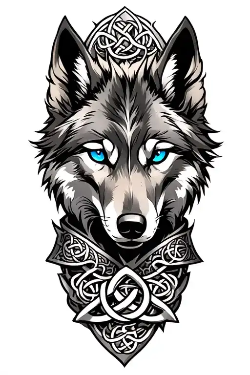 wolf with blue eyes on armor tattoo design featuring Celtic trinity knot  tattoo design idea