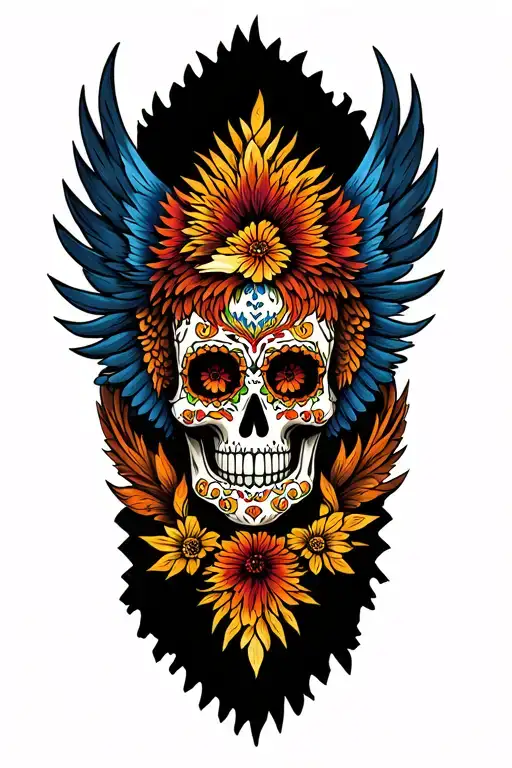 phoenix and sugar skull for 1/2 sleeve tattoo design idea