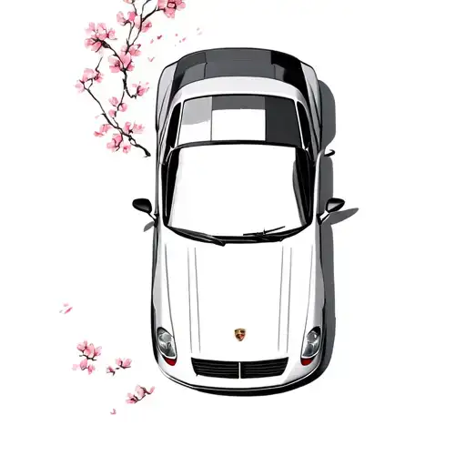 Porsche 911 with blossoms falling tattoo design idea