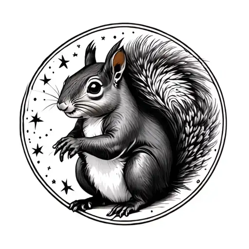 Squirrel hold a virgo star sign intertwined tattoo design idea