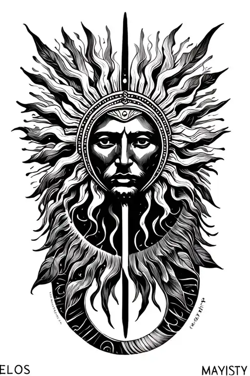 "Helios sun god, fine line" Sun God Majesty Symbol tattoo design idea