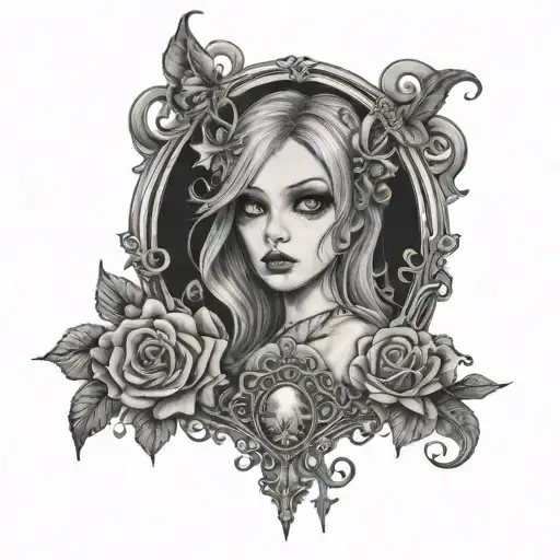 dark gothic alicia wonderland tattoo design idea