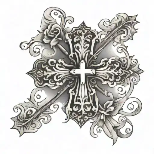 dainty cross tattoo with 8/4/24 tattoo design idea
