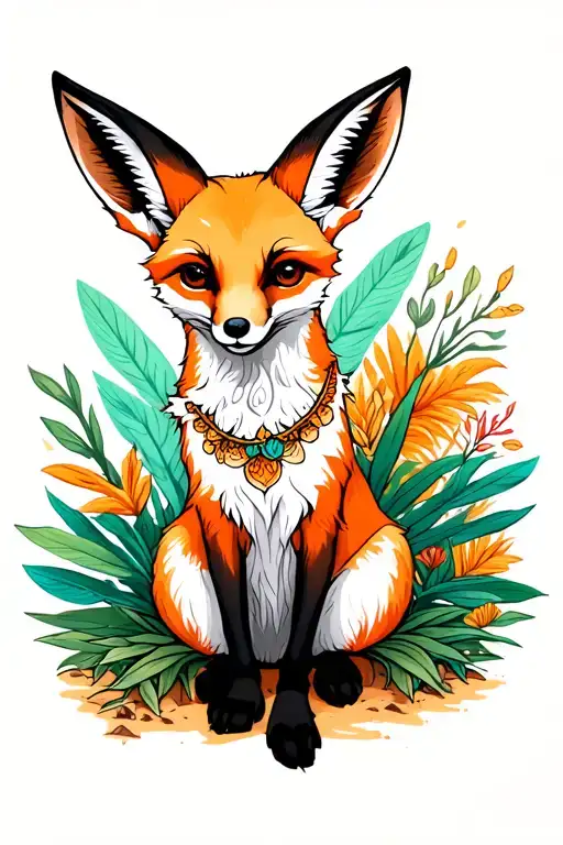 full body fennec fox in a lush desert scene tattoo design idea