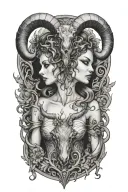 Succubi having sex. Goat head above them. tattoo design idea