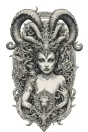 Succubi having sex. Goat head above them. tattoo design idea