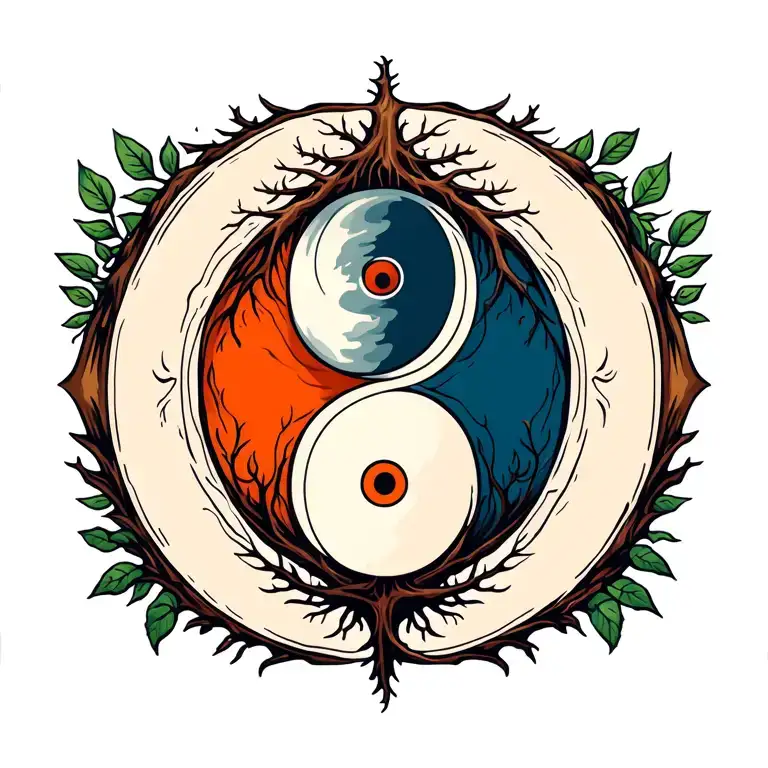tree roots compas Yin Yang tattoo design idea