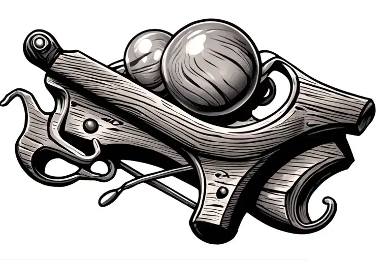 wooden slingshot with marbles tattoo design idea