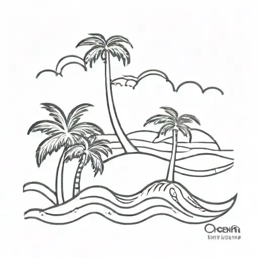 Ocean Waves Palm Trees tattoo design idea