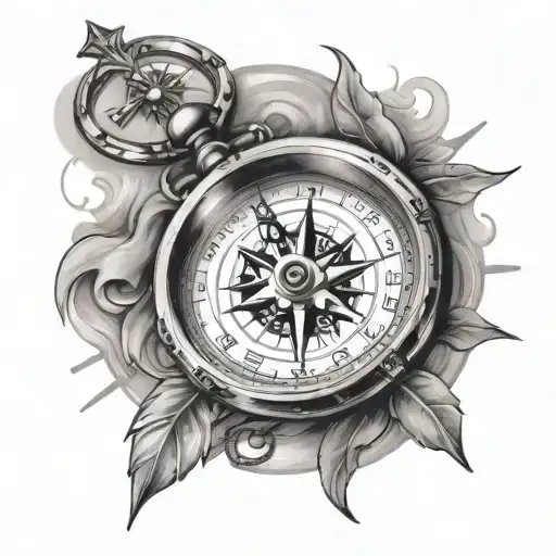 compass and clock with time 00:00 tattoo design idea