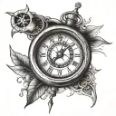 compass and clock with time 00:00 tattoo design idea