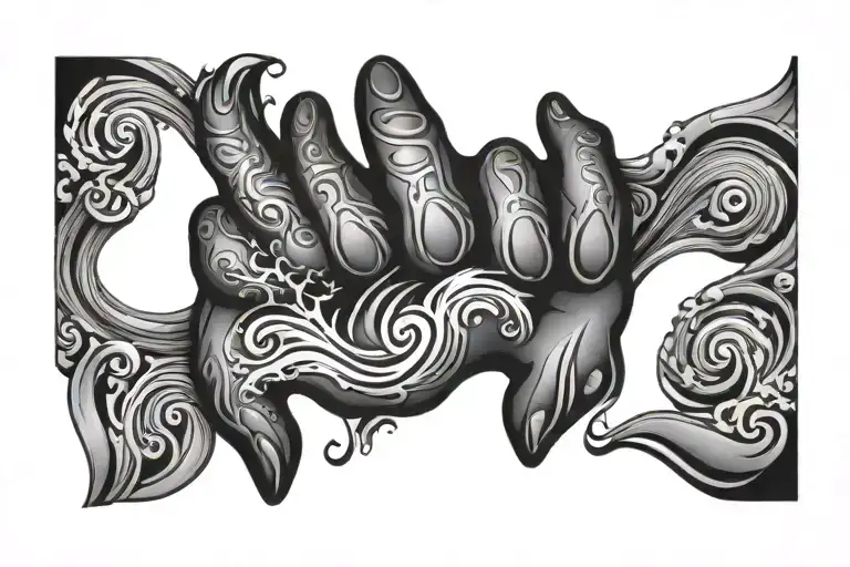 god hand with a dog paw and water waves tattoo design idea