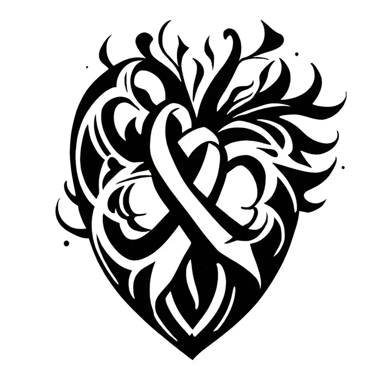 tribal heart with cancer ribbon tattoo design idea