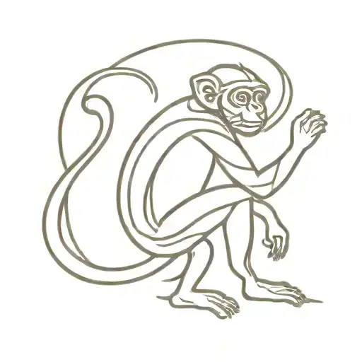 cave painting style monkey with a Fibonacci spiral tail tattoo design idea