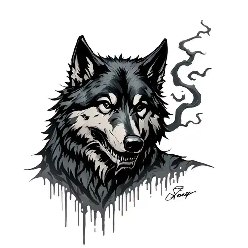 Jack O'Lantern man with a pure black wolf tattoo design idea