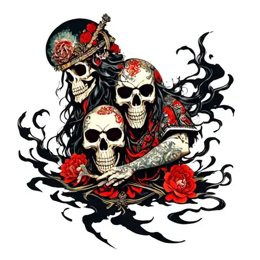 gods of death with skulls representing dark periods tattoo design idea
