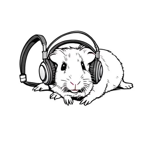 guinea pig wearing headphones surrounded tattoo design idea