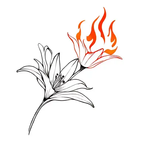 minimalist . small. lily flower on fire flames tattoo design idea