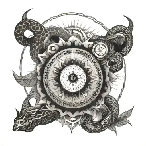 Mandala style japanese style with watch which define time and unsuccessful dreams and snake tattoo design idea