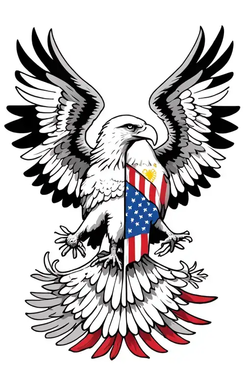 Philippines eagle and American eagle sharing one body carrying countries flags tattoo design idea