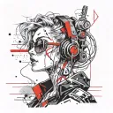 cyberpunk woman sunglasses sexy music speaker rave tattoo design idea