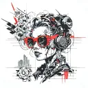cyberpunk woman sunglasses sexy music speaker rave tattoo design idea