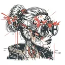 cyberpunk woman sunglasses sexy music speaker rave tattoo design idea