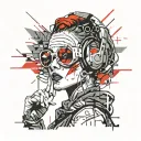 cyberpunk woman sunglasses sexy music speaker rave tattoo design idea